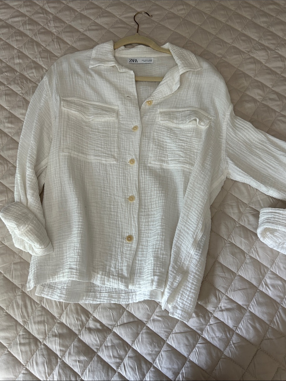 Zara White Textured Button-Front Shirt